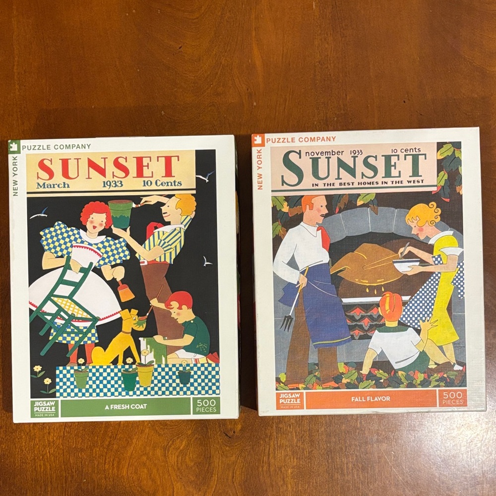 New York Puzzle Company Vintage Sunset Puzzle Set (2) A Fresh Coat & Fall Flavor